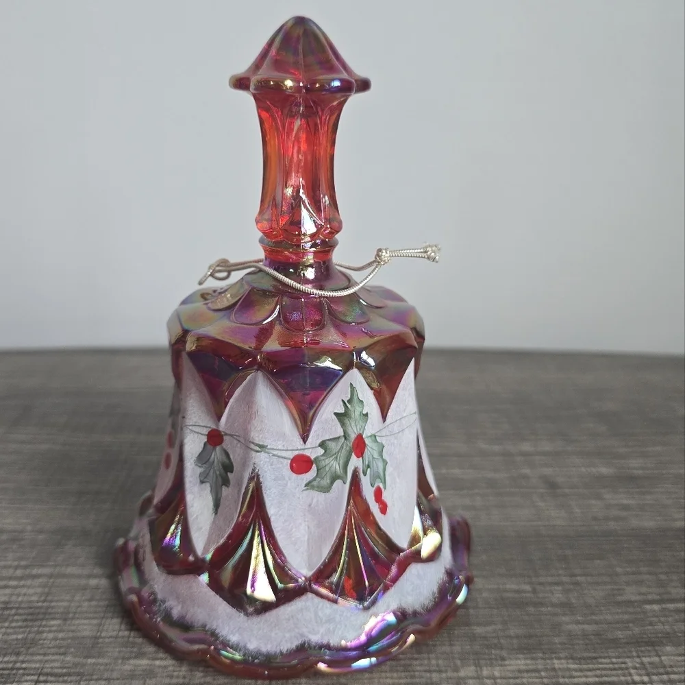 Fenton Vintage 1996 Ruby Red Carnival‎ Glass Handpainted Holiday Christmas Bell